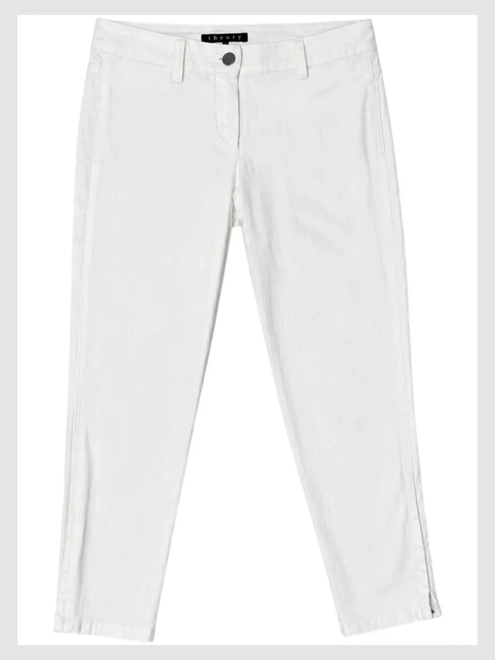Theory Slim Ankle Pants White Stretch Zip Hem Size 0